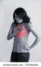 Woman With Heart Disease, Great For Prevention Breast Cancer Concept