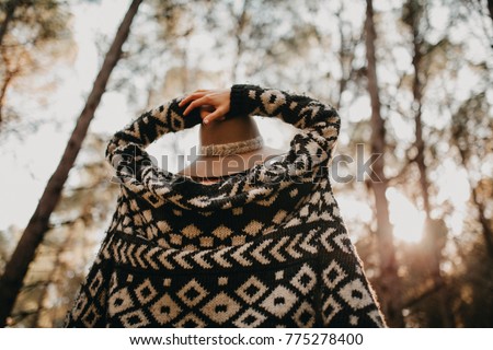 Image, Stock Photo Woman in her back with the hands in the head enjoying the nature.