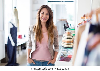 Woman In Her Clothing Boutique
