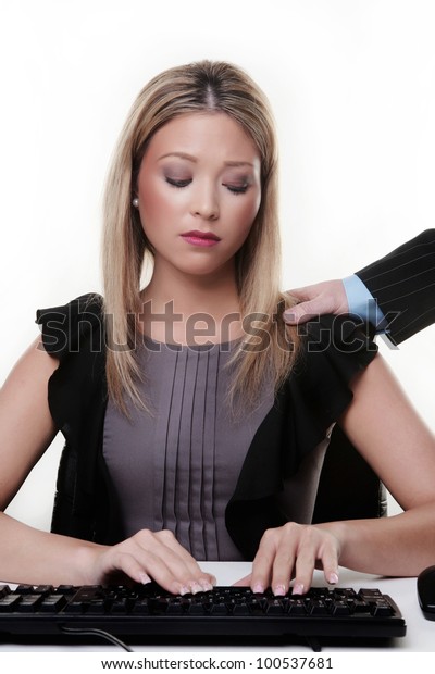 Woman Her Desk Working Mans Hand Stock Photo Edit Now 100537681