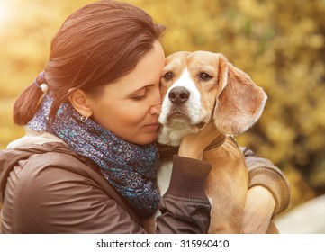 Woman And Her Favorite Dog Portrait