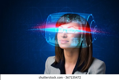 Woman with high tech smart glasses concept