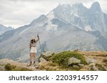 Woman hiker at Chamonix-Mont-Blanc. Hiking route: From La Flegere to Lac Blanc to L