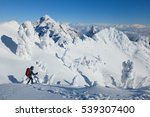 A Woman Hiker Descending A Snowy Mountain. 
Mt Ellinor, Olympic National Park, Washington.