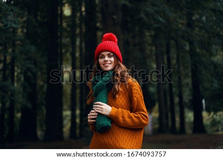 Woman hiker forest nature walk fresh air travel