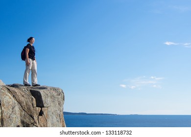 Woman Hiking In Acadia National Park