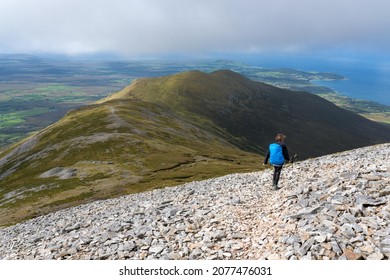 Woman Hiking Down Croagh Patrick, County Mayo, Ireland