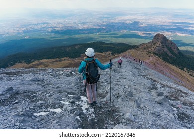 Woman hiking in mountains in mexico