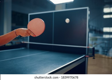 Woman Hits Ball At The Wall, Table Tennis Workout