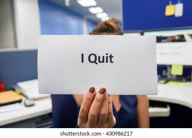 Woman Hold A Piece Of Paper Of I Quit The Job