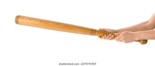 Woman holding baseball bat on white background, closeup - Powered by Shutterstock