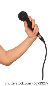 Woman Holding Big Black Microphone For Singing