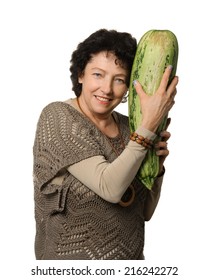 Woman Holding Big Courgette (zucchini)