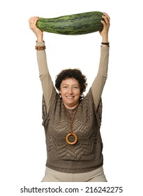 Woman Holding Big Courgette (zucchini)