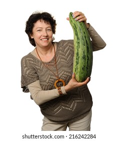 Woman Holding Big Courgette (zucchini)