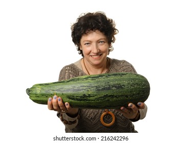 Woman Holding Big Courgette (zucchini)