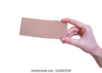 Woman Holding Blank Cardboard Box Isolated On White Background. Empty Card With Copy Space.