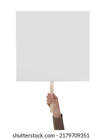 Woman holding blank protest sign on white background, closeup - Shutterstock ID 2179709351