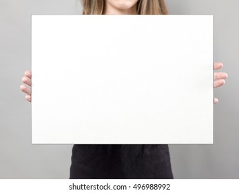 Woman Holding Blank Sign Poster