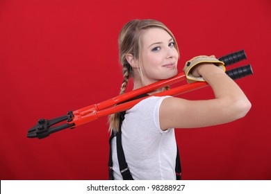 Woman Holding Bolt Cutter