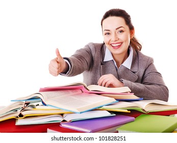 Woman Holding Book. Isolated.