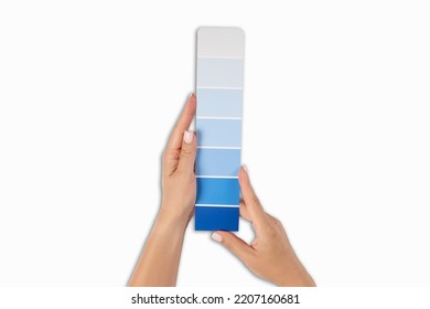 Woman Holding Color Samples Palette Design Catalog.