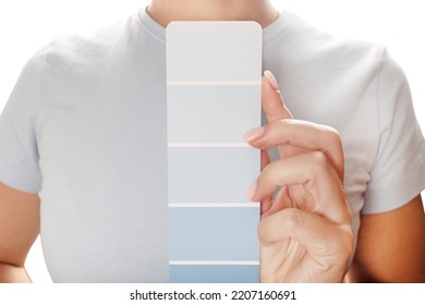 Woman Holding Color Samples Palette Design Catalog.