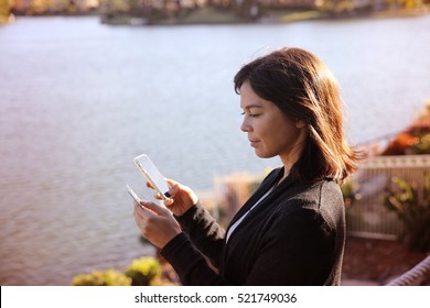 Woman Holding Credit Card And Mobile , Online Shopping, Internet Banking Concept, Black Friday, Cyber Monday Sale, Social Distancing, Work From Home During Coronavirus, Covid-19, And Post Pandemic