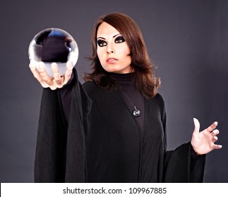 Woman Holding Crystal Ball. Fortune Telling.