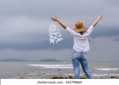 Woman Holding Dream Catcher