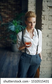 Woman Holding Glass Of Whiskey, Retro Fashion