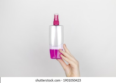 A Woman Is Holding Hair Spray. Place For Your Text. The Concept Of Hazardous Substances In Cosmetics And Household Chemicals