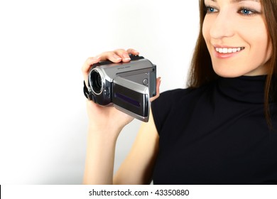 Woman Holding A Home Video Camera