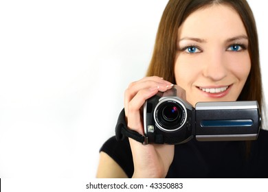 Woman Holding A Home Video Camera