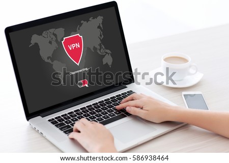 woman holding notebook with app vpn creation Internet protocols for protection private network