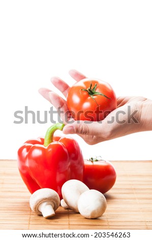 Similar – Tomatenernte, Mann mit frischen Tomaten