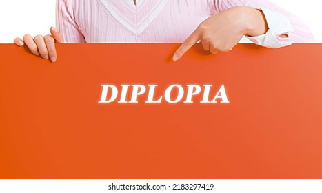 Woman Holding A Poster With A Medical Term Terminology Diplopia