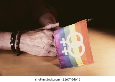 Woman Holding Pride Lesbian Flag