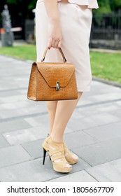 Woman Holding Purse In Hand Close Up Handbag