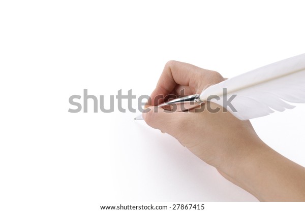 Woman Holding Quill Pen Hand Isolated Stock Photo (Edit Now) 27867415