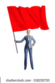 Woman Holding A Red Flag