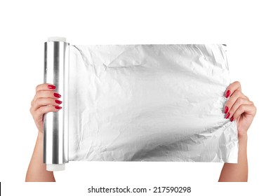 Woman Holding A Roll Of Aluminum Foil 