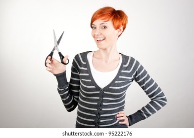 Woman Holding Scissors Over White Background Stock Photo (Edit Now) 95222176