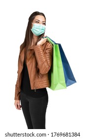 Woman Holding Shopping Bags. Isolated On White Background