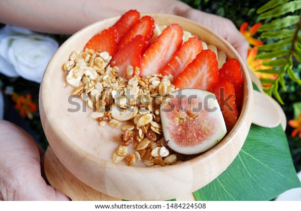 Woman Holding Smoothie Bowl Smoothie Base Stock Photo Edit Now 1484224508