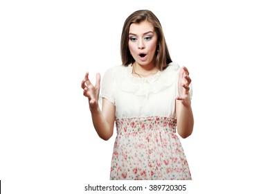 Woman Holding Something Blank Surprised Isolated On A White Background 