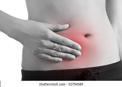 Woman Holding Stomach In Pain