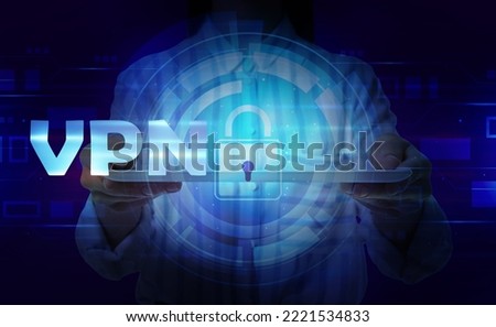 Woman holding tablet computer with switched on VPN, closeup