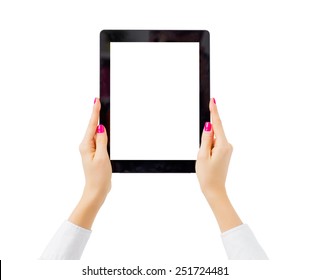 Woman Holding Tablet Computer Vertically