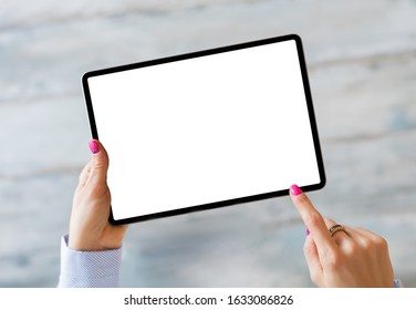 Woman Holding Tablet With Empty White Screen